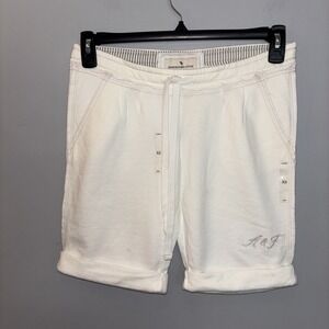 Y2K Abercrombie & Fitch White Low Rise‎ Fleece Shorts Cuff Roll Drawstring XS